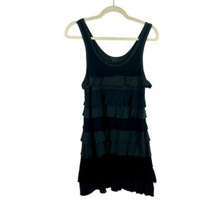 Y2K Theory Tabie Ruffle Tank Shirt Women Medium Black Gray Long Line Pima Cotton